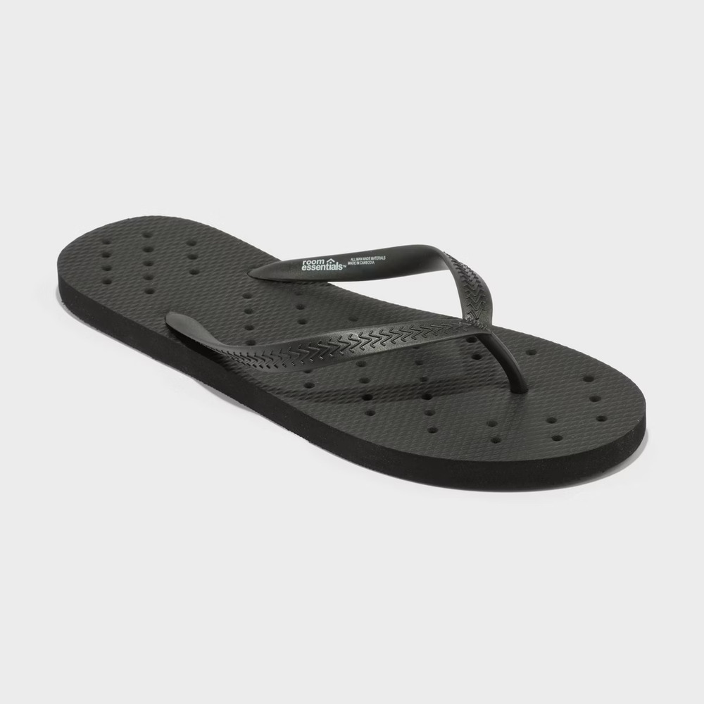 Room Essentials Shower Shoes Black Flip Flops Women 8/9 Men 7/8 Small NWT